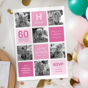 Invitation d'anniversaire 60 ans Collage photo ros