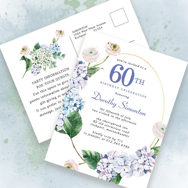 Invitation d'anniversaire 60 ans été Rose Hydrange (Créateur téléchargé)