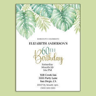 Invitation d'anniversaire 60 ans Feuilles Tropical
