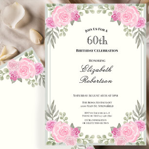 Invitation d'anniversaire 60 ans Fleurs Roses et S