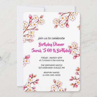 Invitation d'anniversaire 60 ans florale, Rose flo