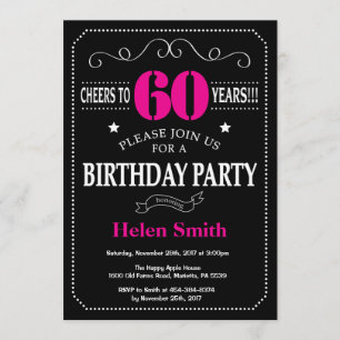 Invitation d'anniversaire 60e tableau noir rose ch