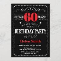 Invitation d'anniversaire 60e tableau rouge et noi