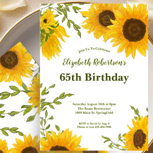 Invitation d'anniversaire 65 ans aux tournesols aq