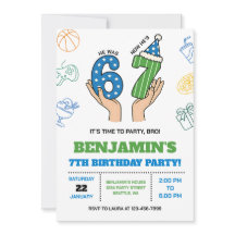 Invitation d'anniversaire 6-7 pour garçons, Six Se