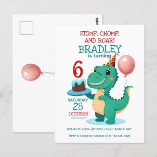 Invitation d'anniversaire 6 ans Dinosaure T Rex