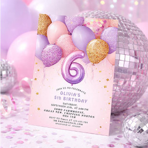 Invitation d'anniversaire 6 ans fille Or Rose