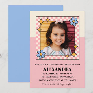 Invitation d'anniversaire 6 ans Fleurs roses rétro