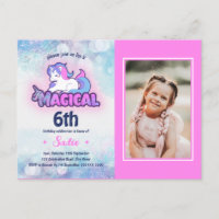 Invitation d'anniversaire 6 ans Licorne Rose Viole