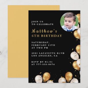 Invitation d'anniversaire 6 ans Noir Ballon Doré P