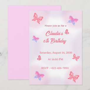 Invitation d'anniversaire 6 ans pour filles papill