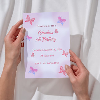 Invitation d'anniversaire 6 ans pour filles papill