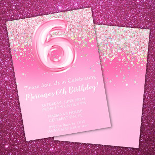 Invitation d'anniversaire 6 ans rose fille paillet