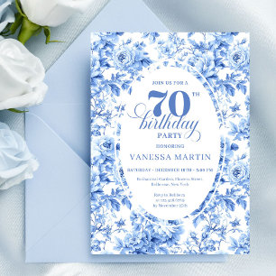 Invitation d'anniversaire 70 ans à fleurs Bleu Pou