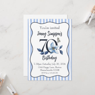 Invitation d'anniversaire 70 ans à rayures bleues