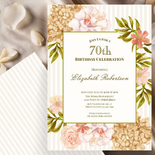 Invitation d'anniversaire 70 ans aux fleurs élégan