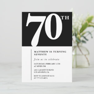 Invitation d'anniversaire 70 ans noir Élégant Chic