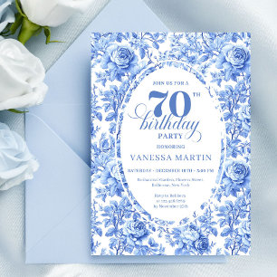 Invitation d'anniversaire 70 ans vintage Roses Nav