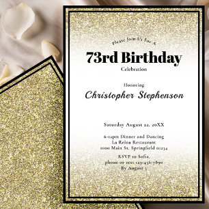 Invitation d'anniversaire 73 ans en noir et or