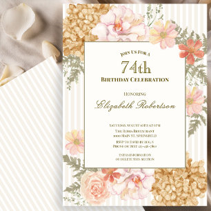 Invitation d'anniversaire 74 ans aux couleurs flor