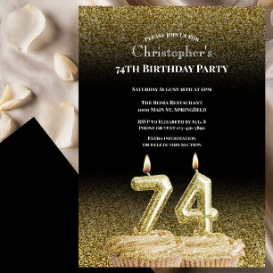 Invitation d'anniversaire 74 ans noir et or pour l