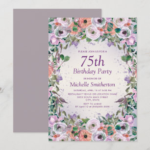 Invitation d'anniversaire 75 ans Fleur d'aquarelle