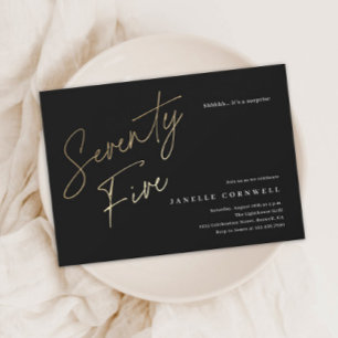 Invitation d'anniversaire 75 ans minimaliste noir 
