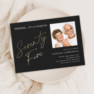 Invitation d'anniversaire 75 ans minimaliste or et