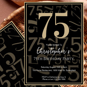 Invitation d'anniversaire 75 ans pour lui en noir 