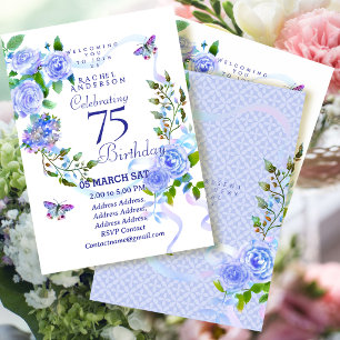 Invitation d'anniversaire 75 ans Ruban Rose Bleue
