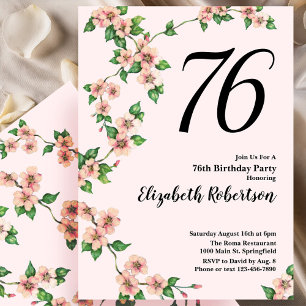Invitation d'anniversaire 76 ans Floral Rose Pâle