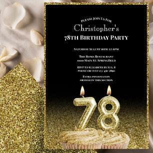 Invitation d'anniversaire 78 ans noir et or pour l