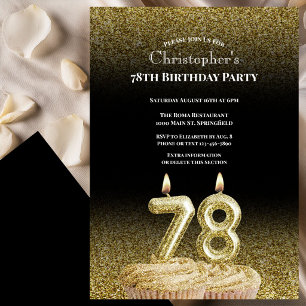 Invitation d'anniversaire 78 ans noir et or pour l