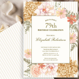 Invitation d'anniversaire 79 ans aux couleurs flor