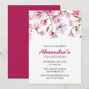 Invitation d'anniversaire 7 ans Floral Aquarelle R
