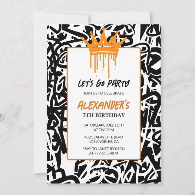 Invitation d'anniversaire 7 ans garçon Fête Graffi (Devant)
