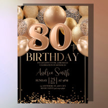 Invitation d'anniversaire 80 ans Black Rose Gold G