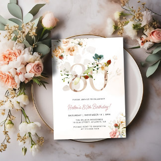 Invitation d'anniversaire 80 ans Floral Rose et Or