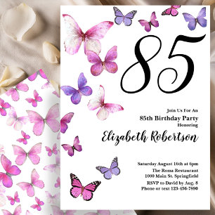 Invitation d'anniversaire 85 ans Papillon en Rose/