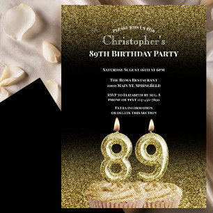 Invitation d'anniversaire 89 ans noir et or pour l