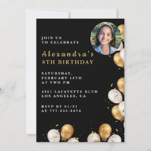 Invitation d'anniversaire 8 ans Black Gold 8 Ballo