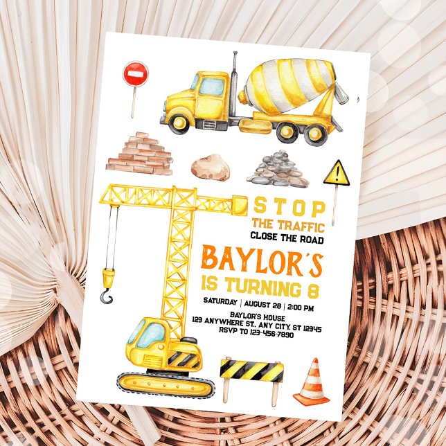 Invitation d'anniversaire 8 ans Construction (Créateur téléchargé)