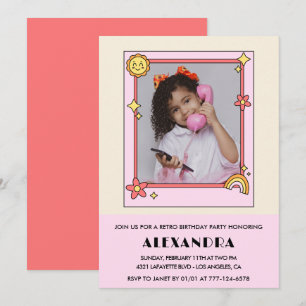 Invitation d'anniversaire 8 ans Retro Groovy Fleur