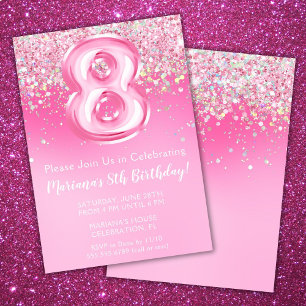 Invitation d'anniversaire 8 ans rose fille paillet