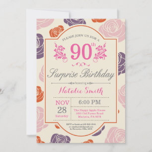 Invitation d'anniversaire 90 ans Fleurs Surprise R