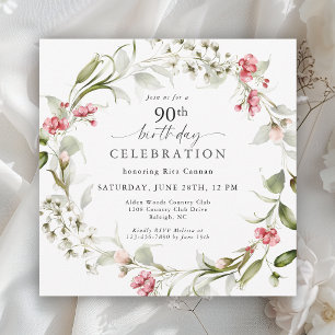 Invitation d'anniversaire 90 ans Florale Aquarelle