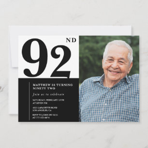 Invitation d'anniversaire 92 ans photo noir et bla