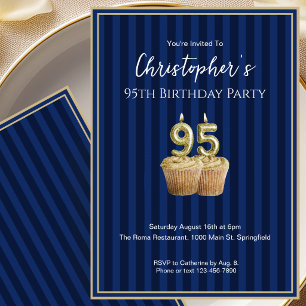 Invitation d'anniversaire 95 ans unique bleu or po