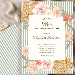 Invitation d'anniversaire 98 ans aux couleurs flor