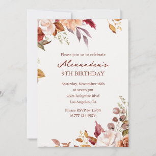 Invitation d'anniversaire 9 ans Fleurs aquarelle A